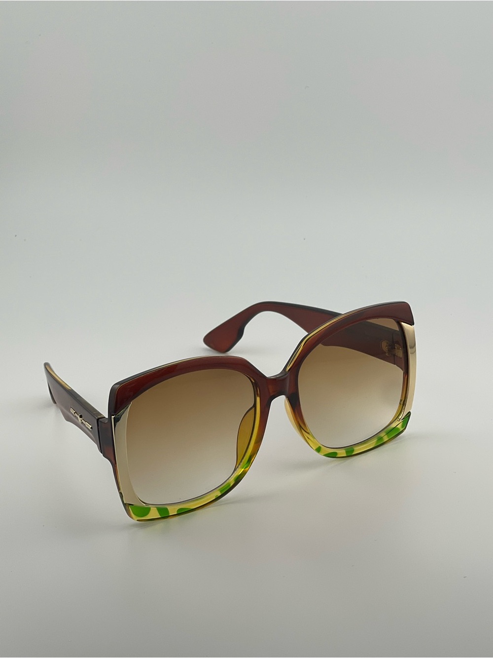 Oversized Brown Sunglasses with Green Accent Trim